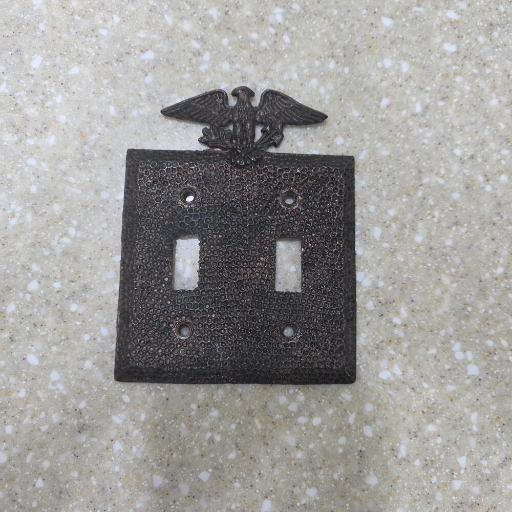 Edmar 90 Double Light Switch Vtg Plate Cover Dual Hammered Eagle Brown Metal
